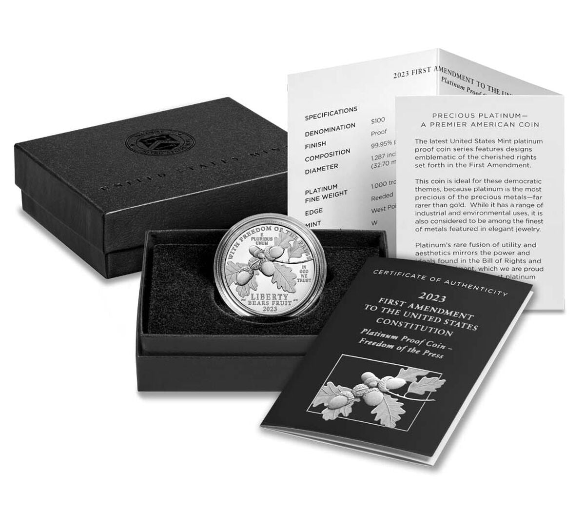 First Amendment to the United States Constitution 2023 Platinum Coin - Freedom of the Press