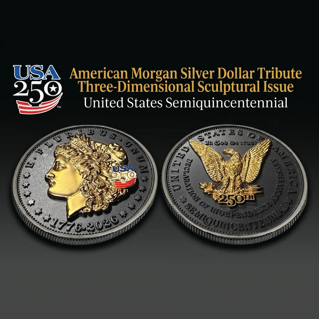 3D American Morgan Silver Dollar Tribute Coin (Black Ruthenium & 24k Gold)