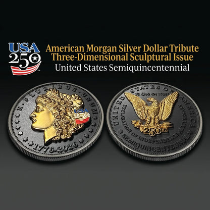 3D American Morgan Silver Dollar Tribute Coin (Black Ruthenium & 24k Gold)
