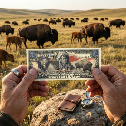American 250th Anniversary $2 Bill – Black Eagle, Indian Chief & Bison