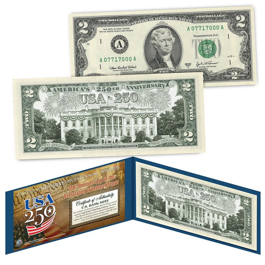 American 250th Collector's Edition $2 Bill  - White House" Legal Tender
