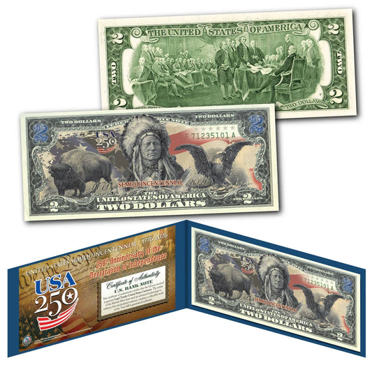 American 250th Anniversary $2 Bill – Black Eagle, Indian Chief & Bison