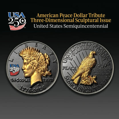 3D American Peace Dollar Tribute Coin (Black Ruthenium & 24k Gold)