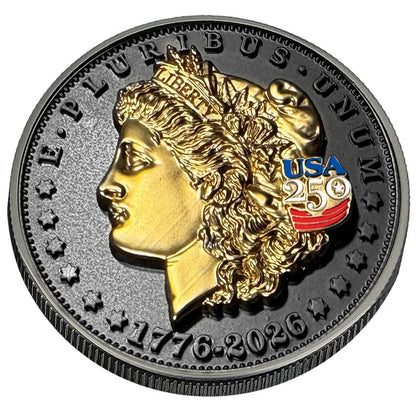 3D American Morgan Silver Dollar Tribute Coin (Black Ruthenium & 24k Gold)